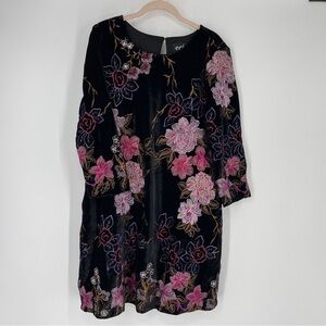 Beige by Eci Sheat Mini Dress Women Size 8 Black Velvet Burnout Embroidered Boho